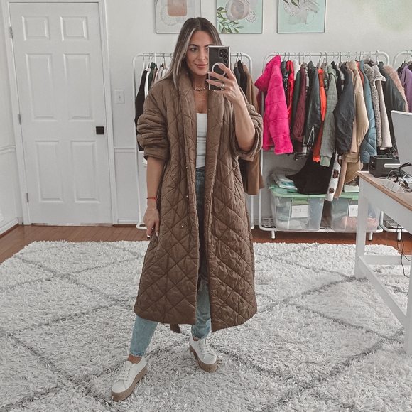 Mango Jackets & Blazers - Mango brown quilted belted long coat size M